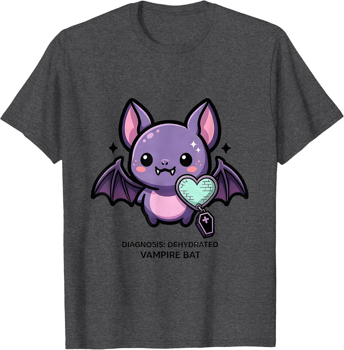 Men's Diagnosis: Dehydrated, Vampire Bat Pastel Goth Kawaii T-Shirt - Dark Heather Grey
