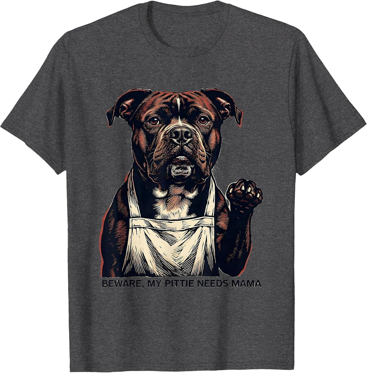 Men's Beware, My Pittie Needs Mama Funny Pitbull Dog Mom Humor T-Shirt - Dark Heather Grey