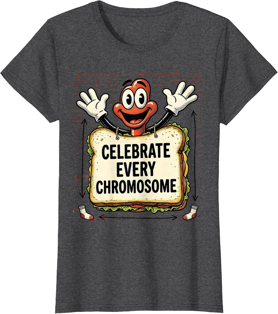 Women's Celebrate Every Chromosome Down Syndrome Awareness T-Shirt - Dark Heather Grey