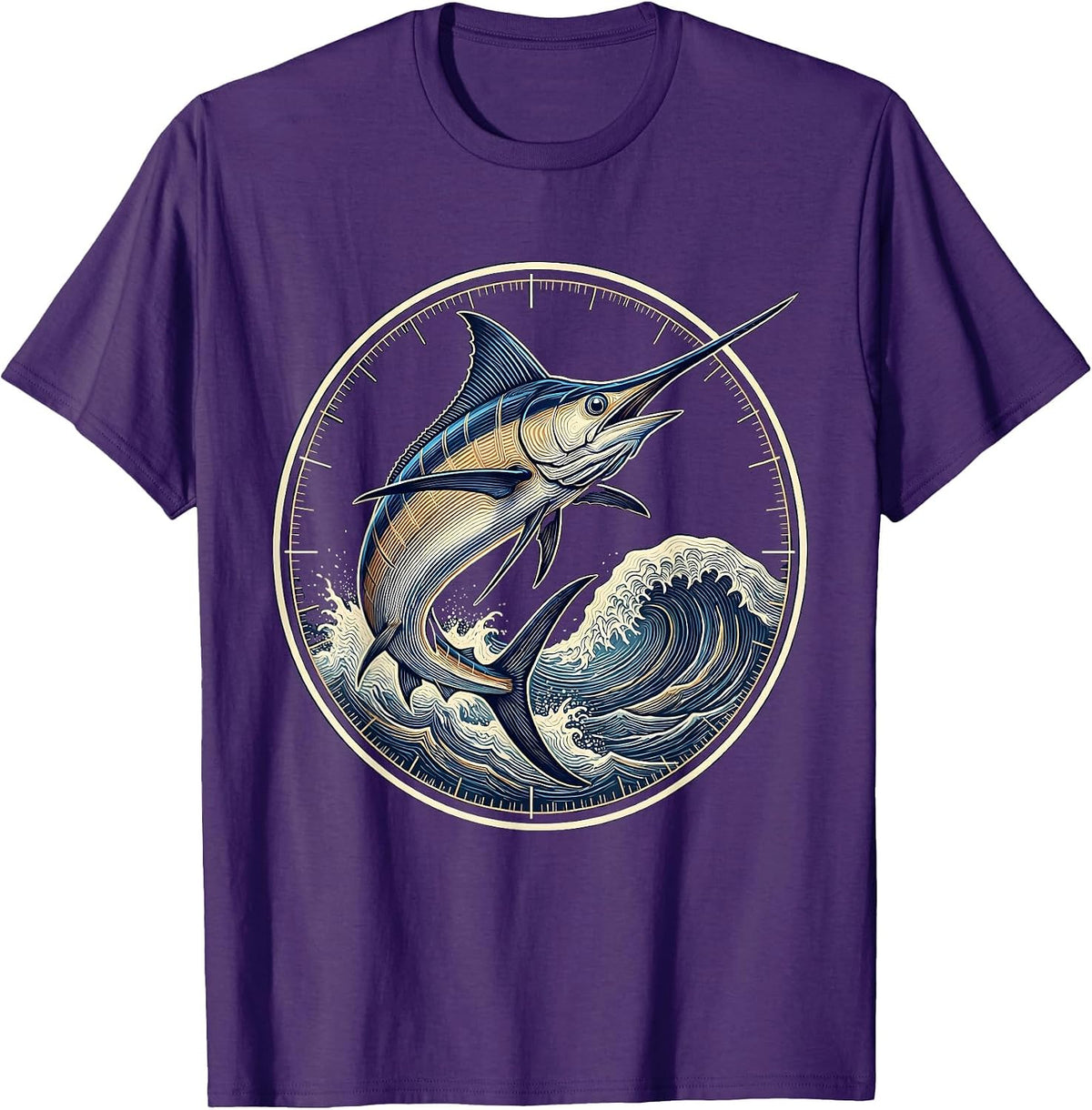 Gulf of Mexico Jumping Marlin Wave Illustration T-Shirt - Purple