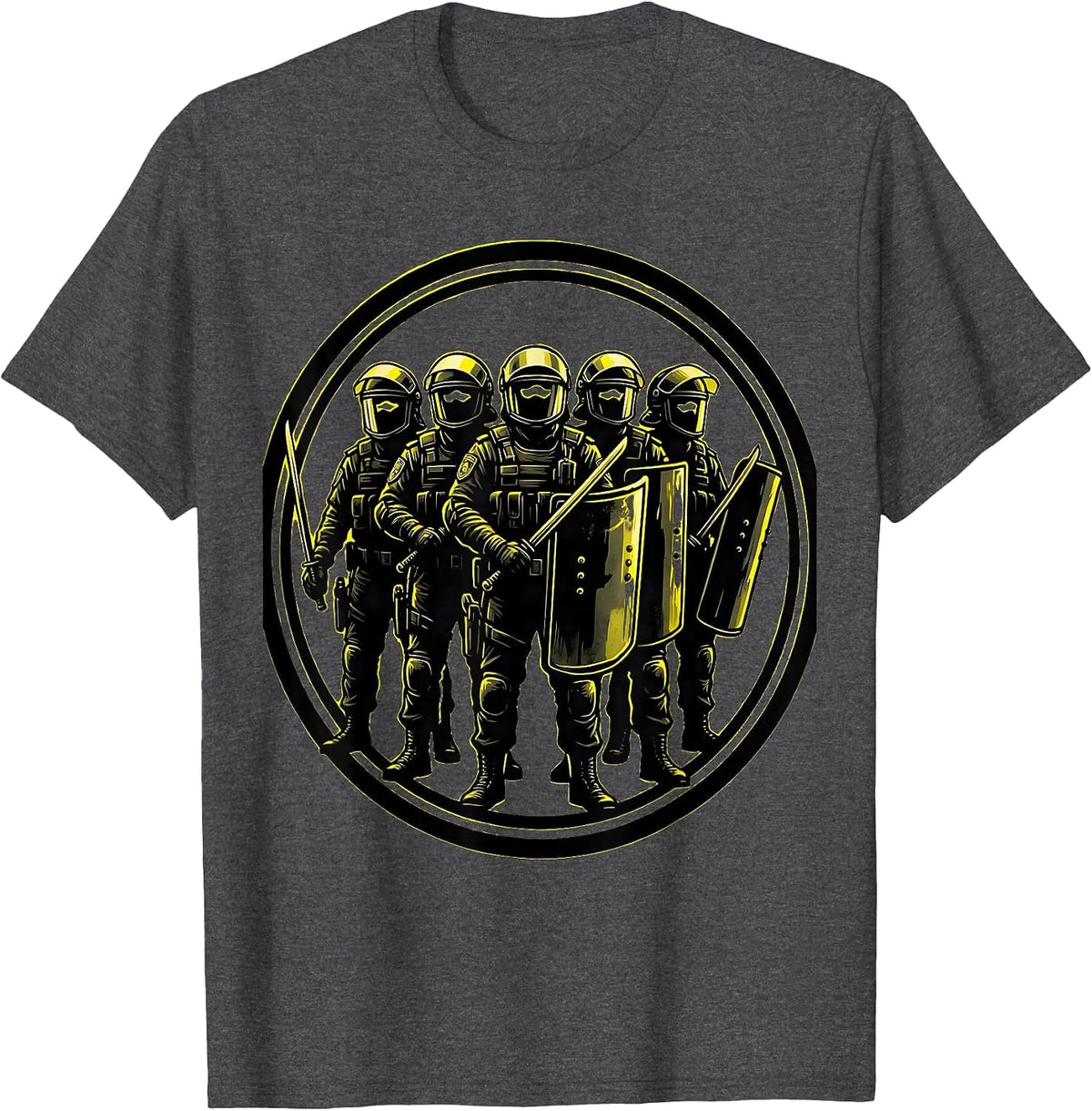 Riot Gear Formation Police Officer Graphic T-Shirt - Dark Heather Grey