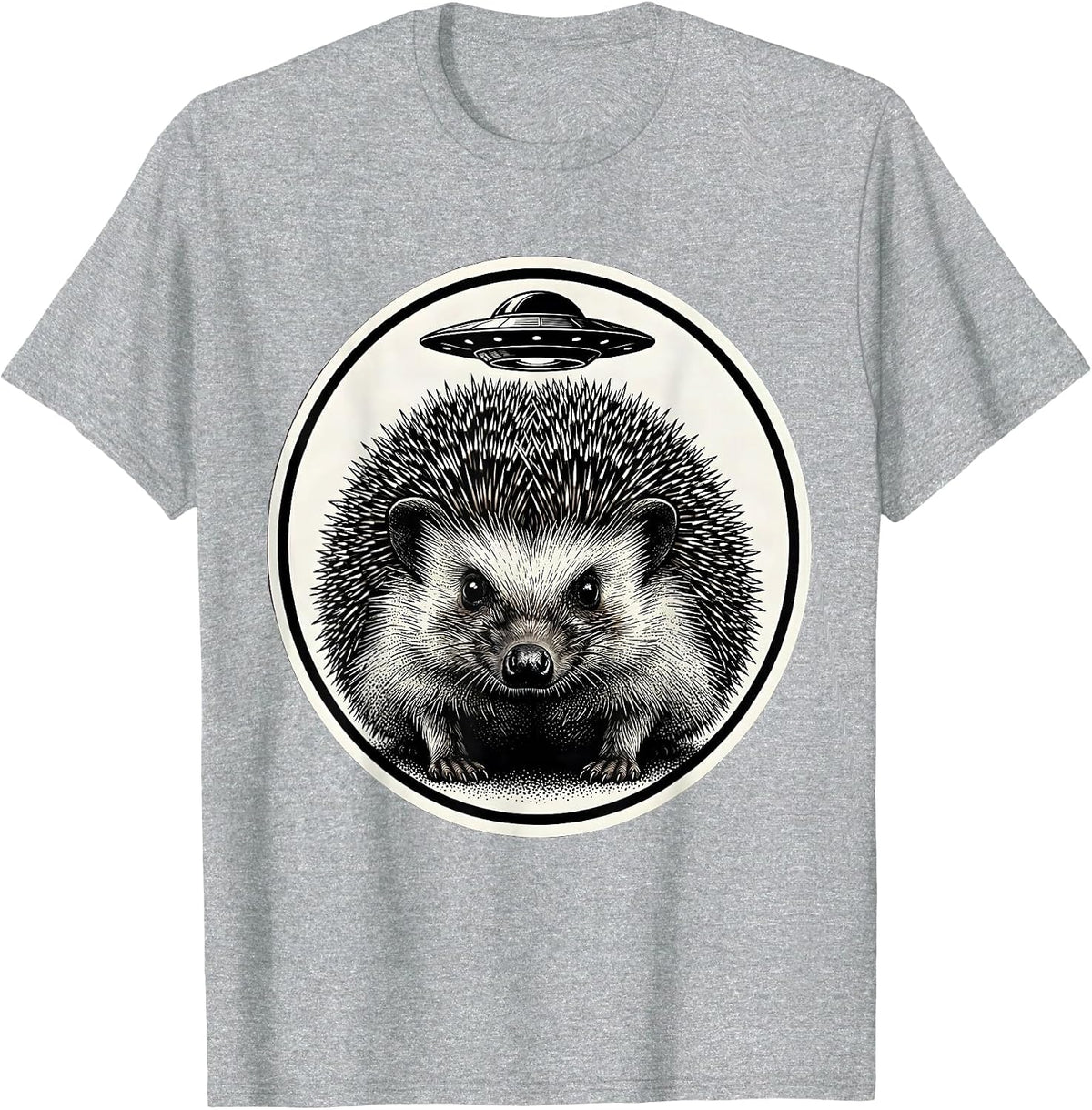 Men's Hedgehog UFO Dotwork Animal Lover Humor T-Shirt - Heather Grey