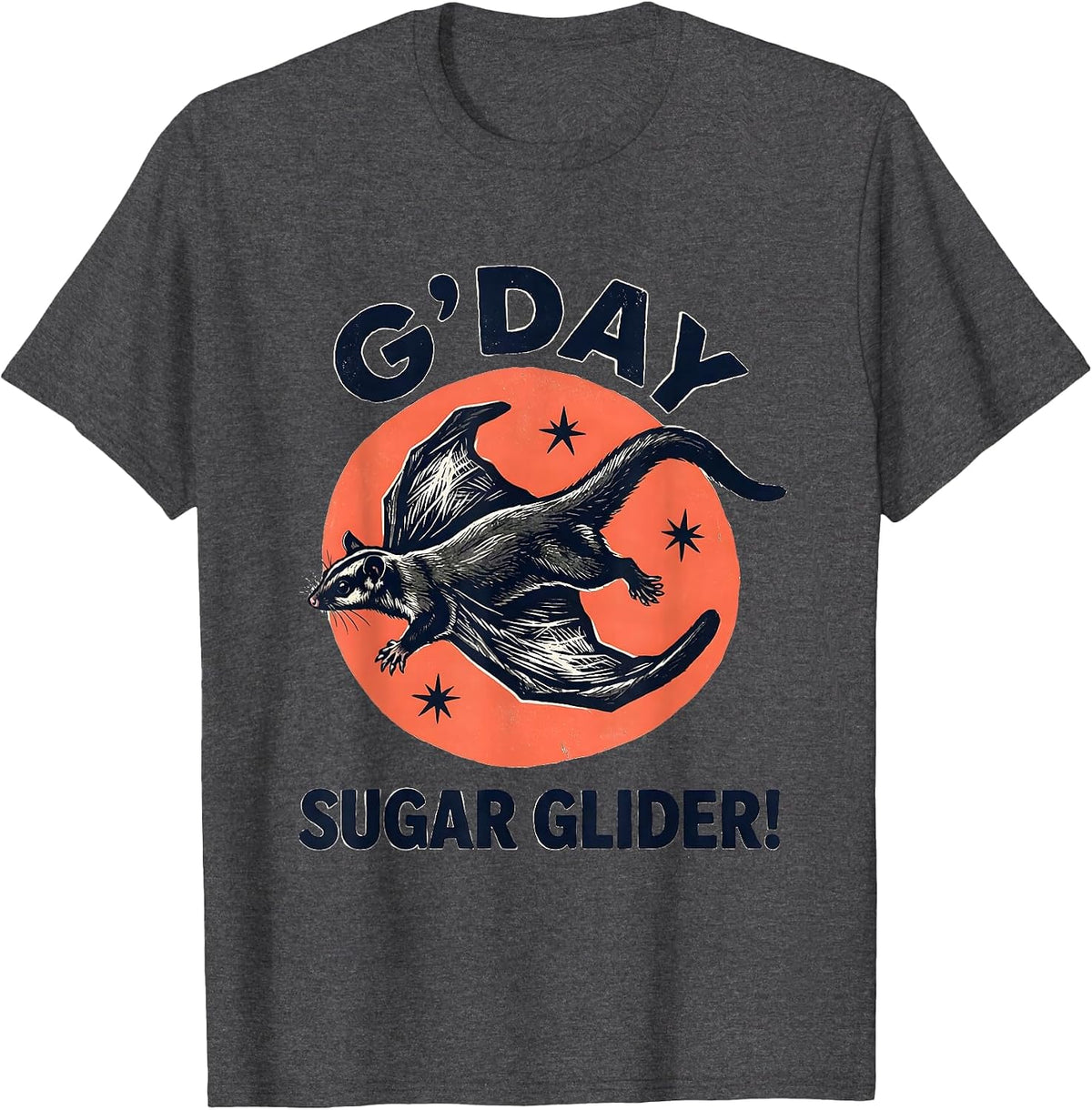 Men's G'Day, Sugar Glider Linocut Australian Wildlife Souvenir T-Shirt - Dark Heather Grey