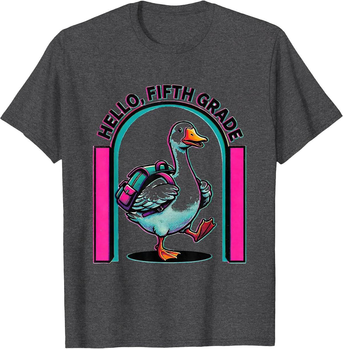 Hello, Fifth Grade Cute Goose Teacher Back To School T-Shirt - Dark Heather Grey