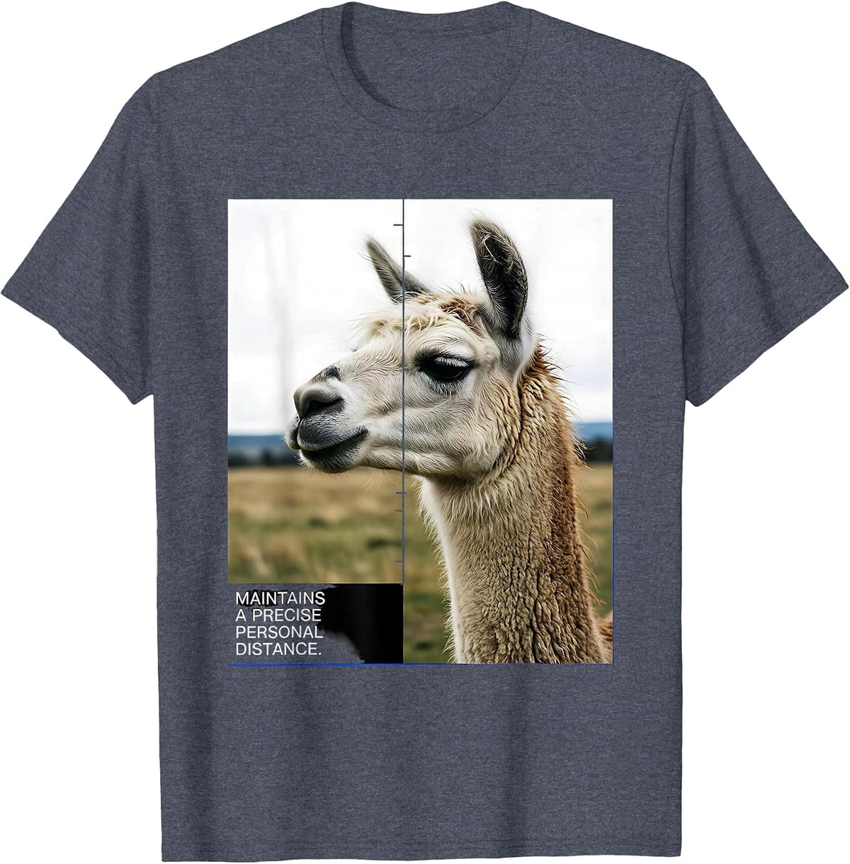 Maintains A Precise Personal Distance Funny Alpaca Humor T-Shirt - Heather Blue