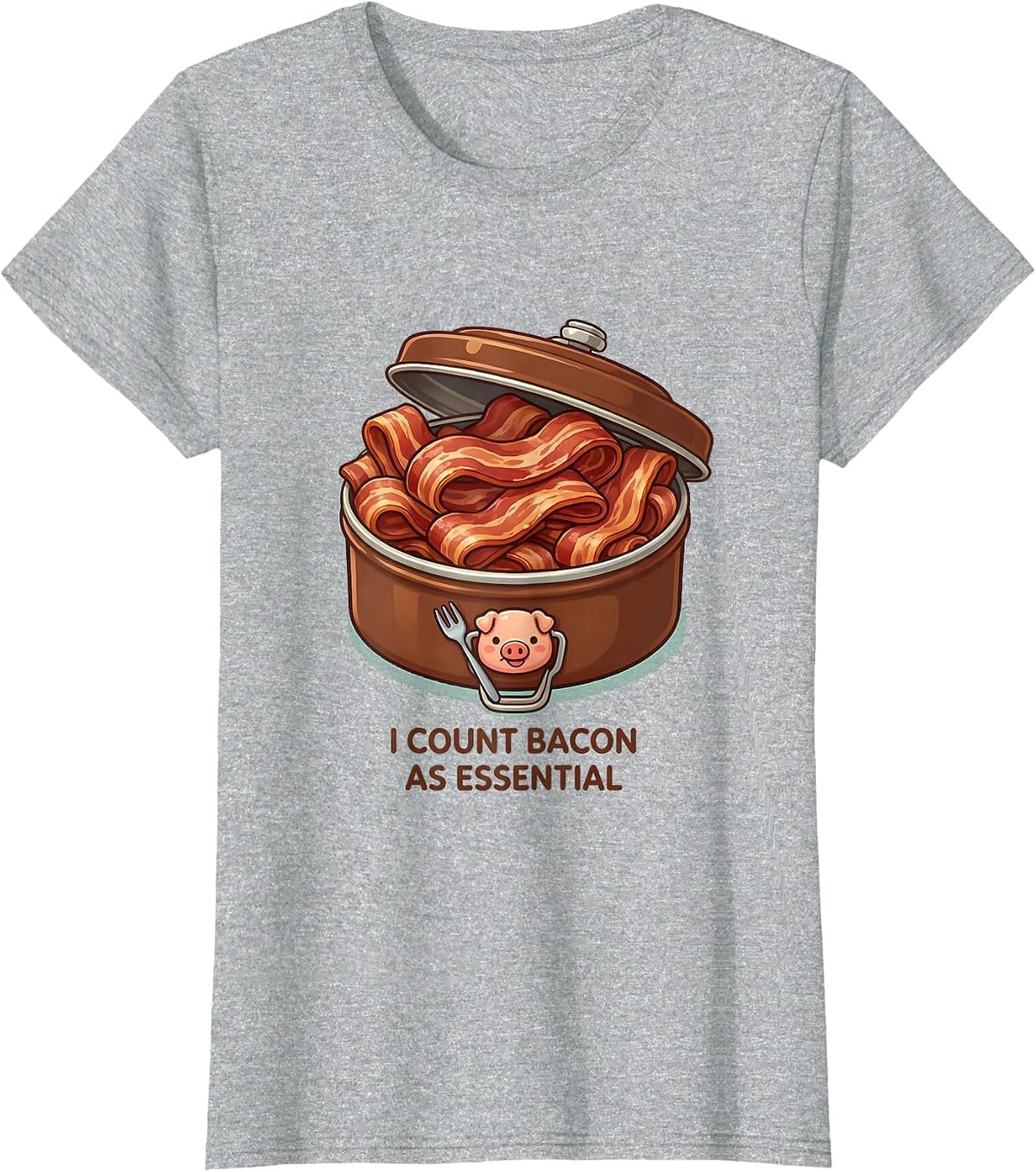 I Count Bacon As Essential Cute Kawaii Food Humor Pig Lover T-Shirt - Heather Grey