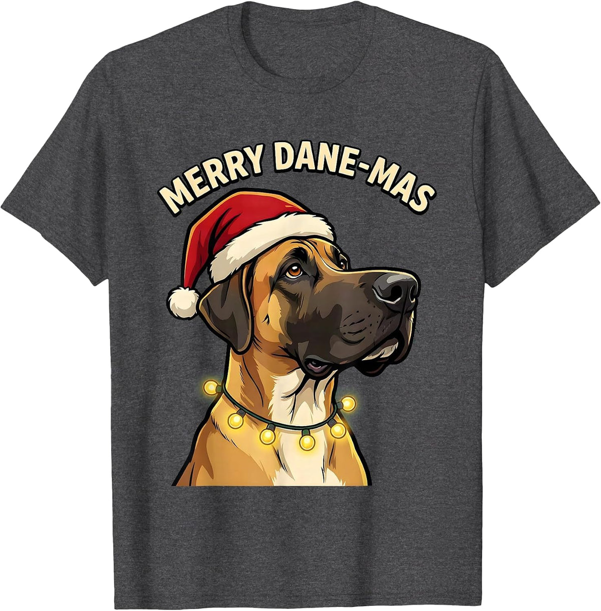 Men's Merry Dane-mas Cartoon Great Dane Christmas Dog Lover Humor T-Shirt - Dark Heather Grey