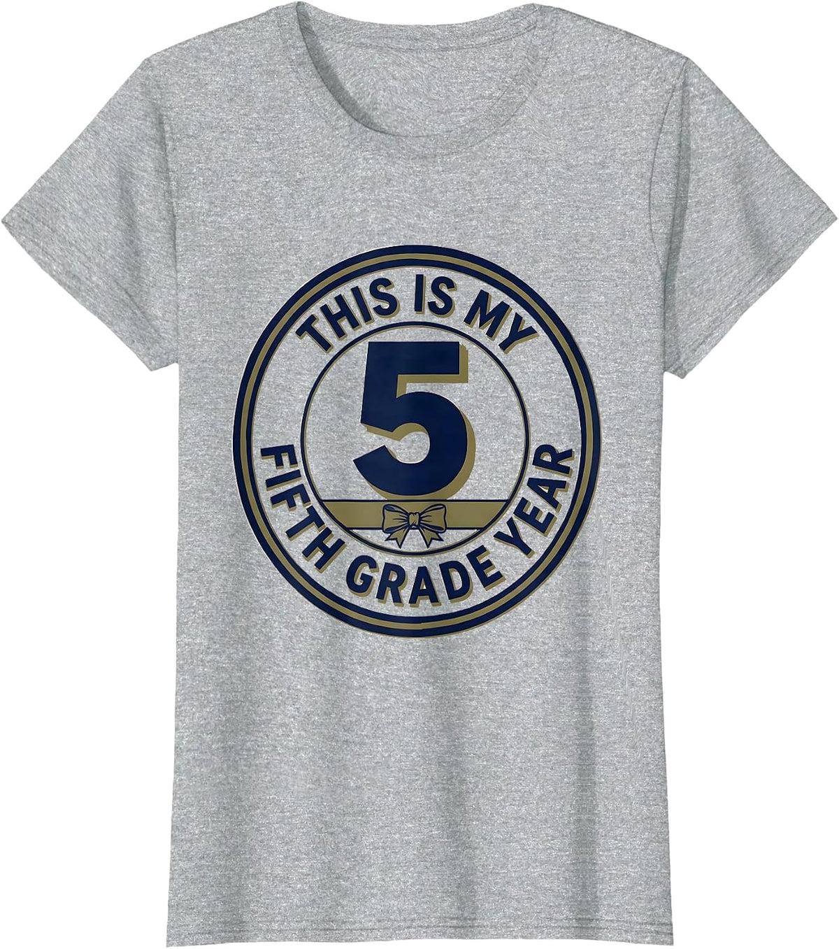 Women's This Is My Fifth Grade Year Playful Coquette Bow Back To T-Shirt - Heather Grey