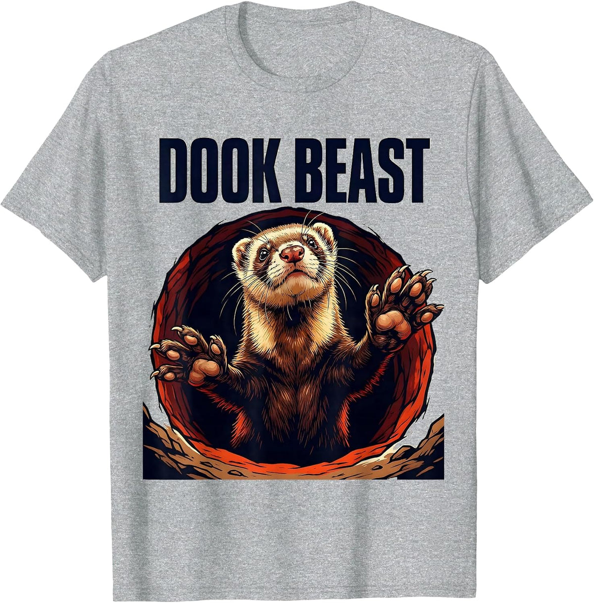 Men's Dook Beast Bold Ferret Lover Gift Ferret Owner Humor T-Shirt - Heather Grey