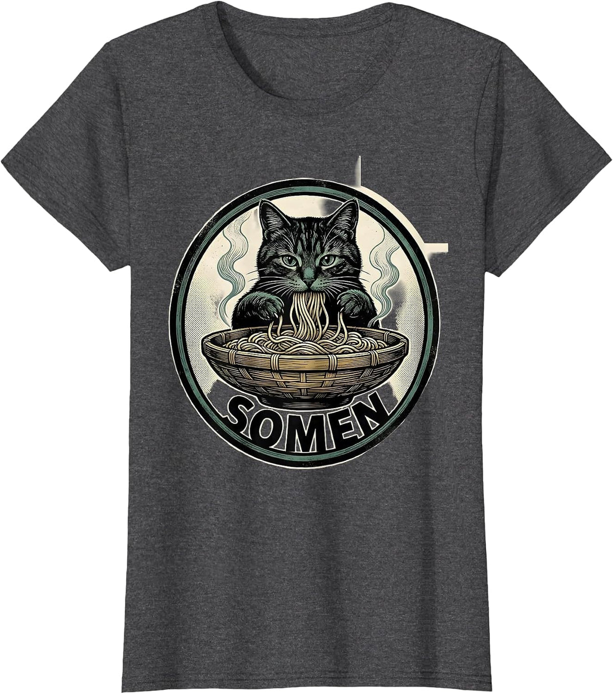 SOMEN Vintage Poster Relief Cat Ramen Kawaii Anime Gift T-Shirt - Dark Heather Grey