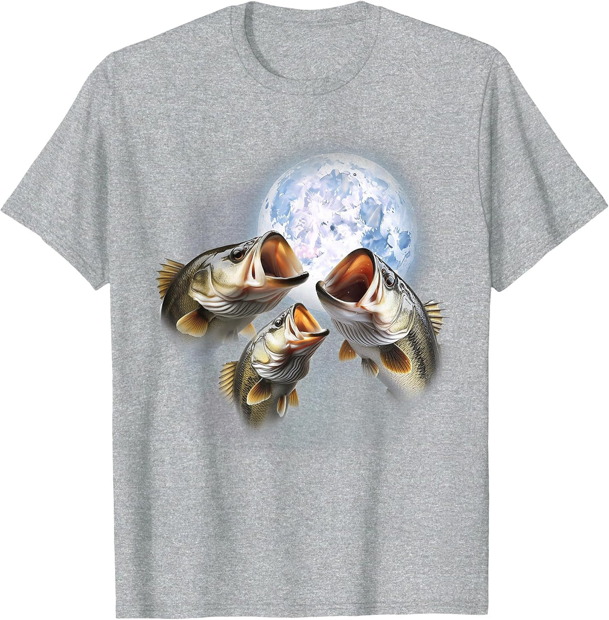 3 Bass Fish At The Moon Funny Bass Fishing Lover Fisherman T-Shirt - Heather Grey
