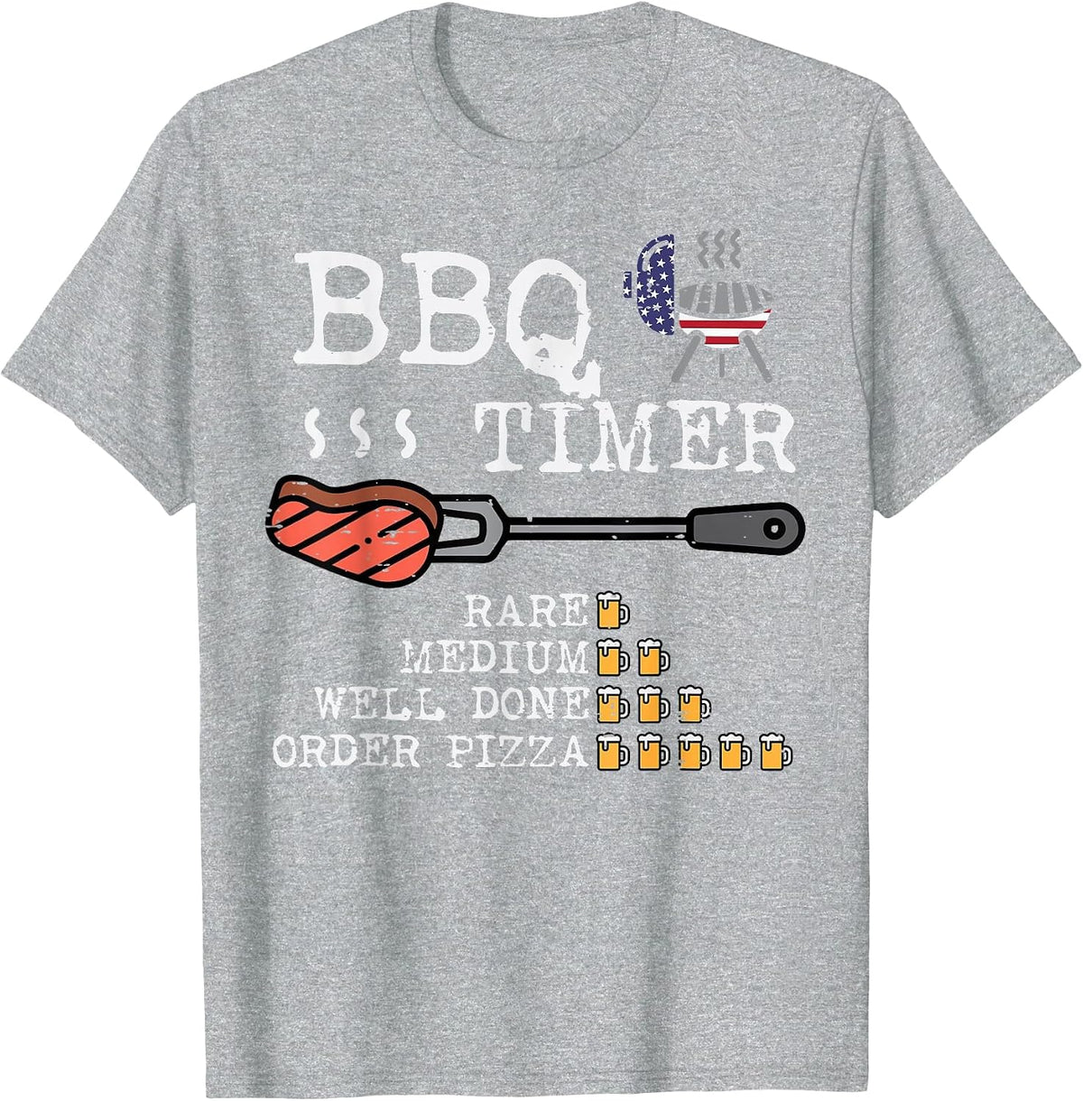 BBQ Timer Flag Funny Barbecue Grill 4th July Dad Grandpa Men T-Shirt - Heather Grey