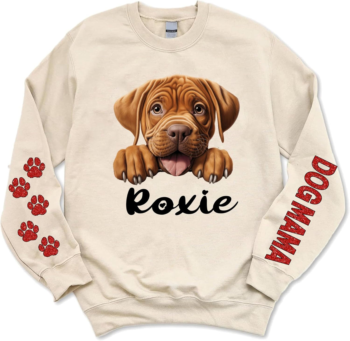 LOVELYPOD Personalized Dog Lover Gifts, Glitter Sweatshirt For Women, Dog Mama Shirts For Women - Dogue De Bordeaux