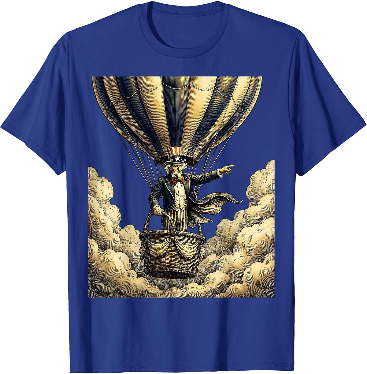 Red White and Blue Hot Air Balloon Cloud Design T-Shirt - Royal Blue