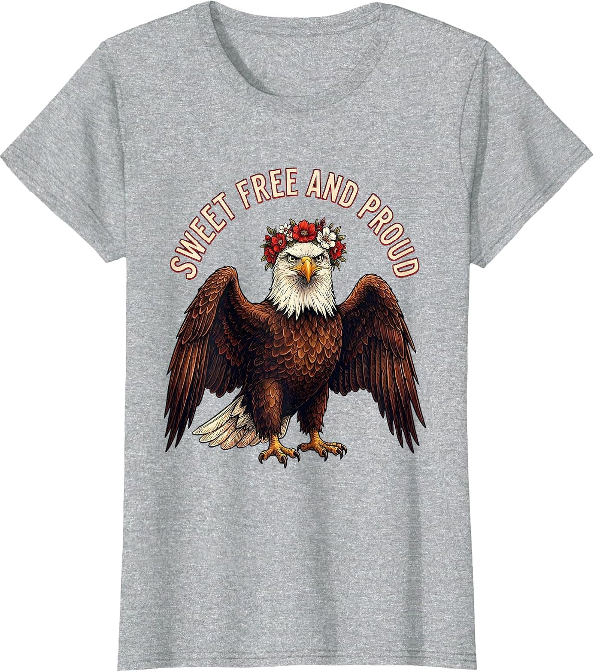 Sweet Free and Proud Red White and Blue Girls Design T-Shirt - Heather Grey