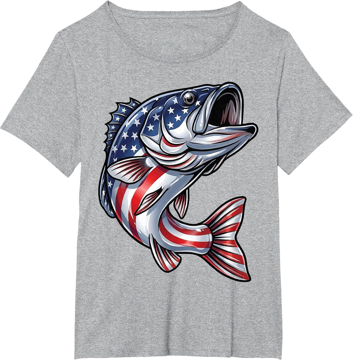 Bass Fish USA Flag Fishing 4th of July Patriot T-Shirt - Heather Grey