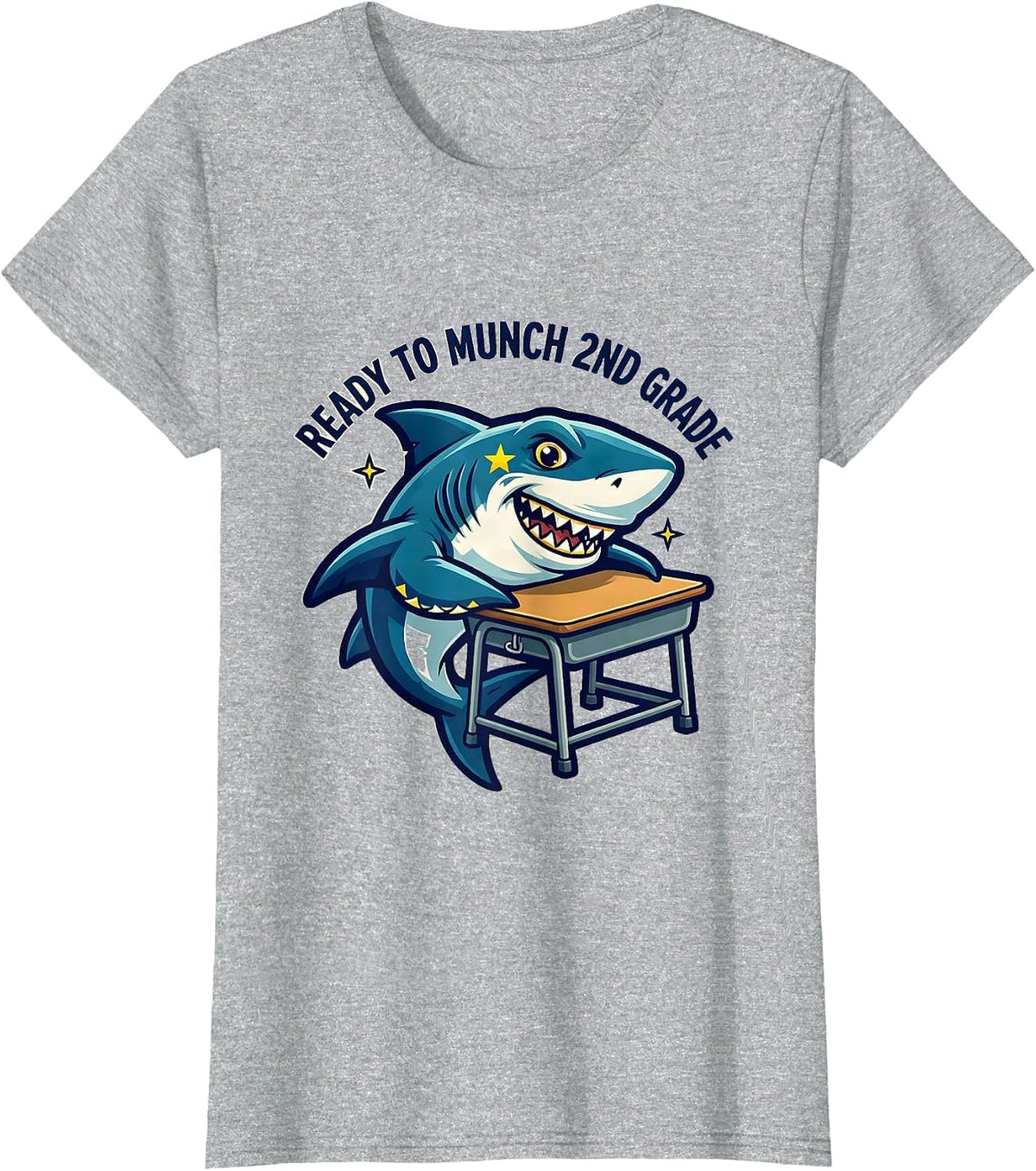 Women's Ready To Munch 2nd Grade Funny Shark Back to School Boys T-Shirt - Heather Grey