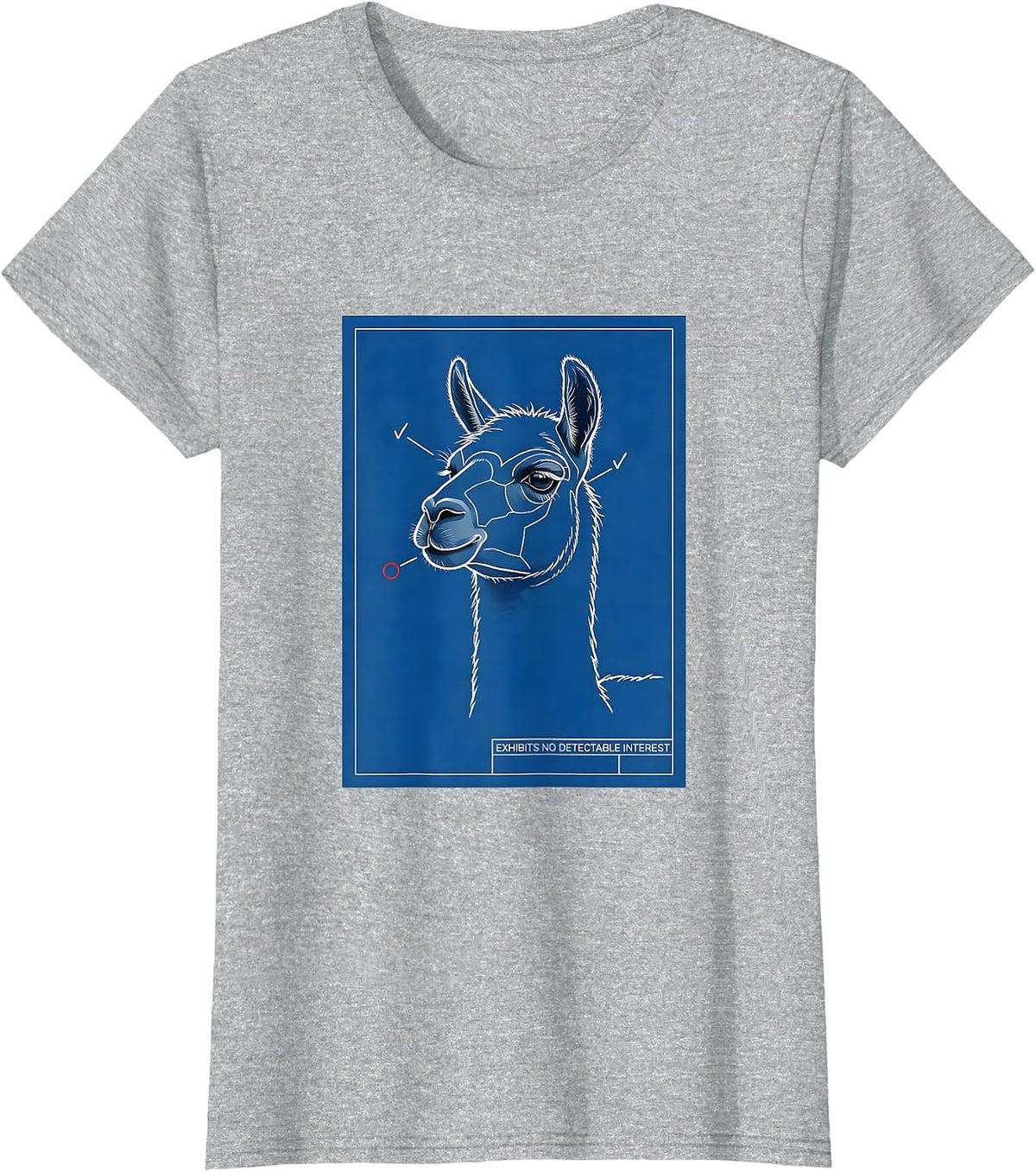 Women's Exhibits No Detectable Interest Funny Llama Alpaca Humor T-Shirt - Heather Grey