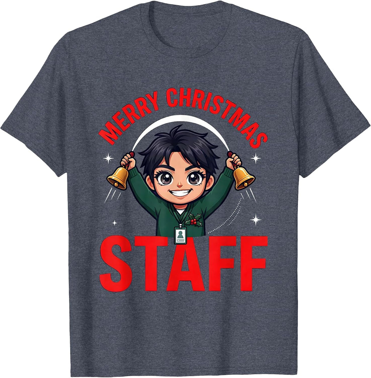 MERRY CHRISTMAS STAFF Funny School Staff Christmas Holiday T-Shirt - Heather Blue