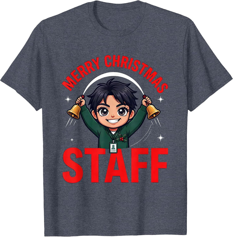 MERRY CHRISTMAS STAFF Funny School Staff Christmas Holiday T-Shirt - Heather Blue