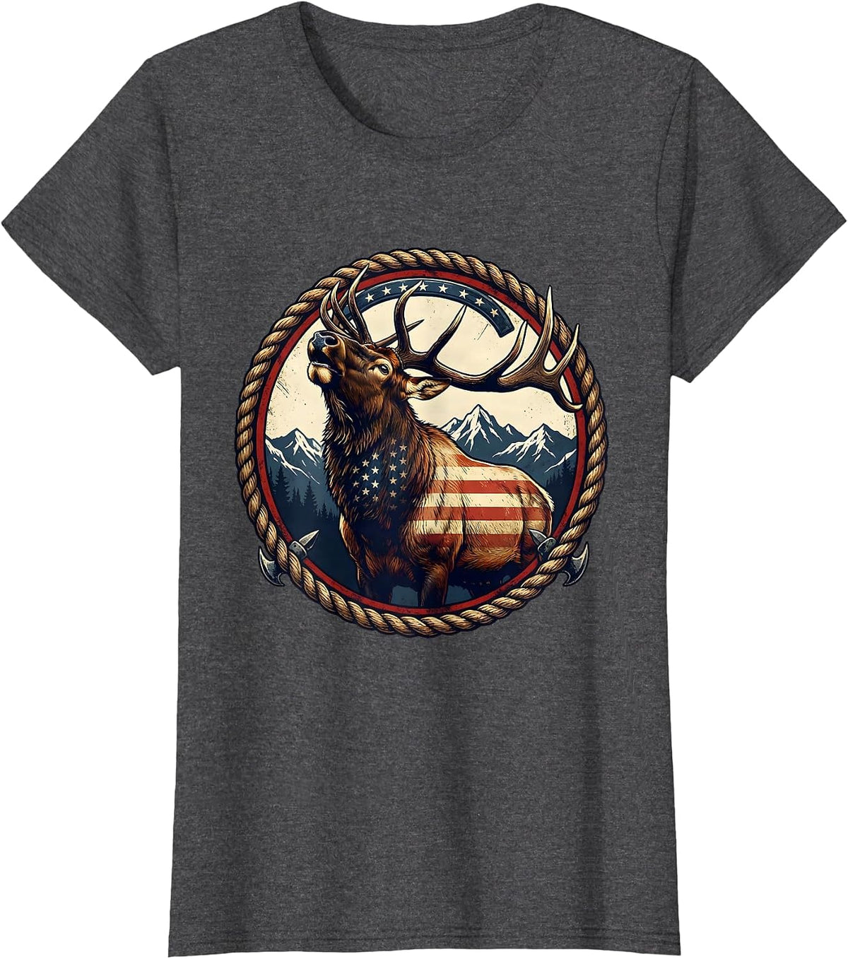Women's Elk Bugling in Snowy Mountain Meadow T-Shirt - Dark Heather Grey
