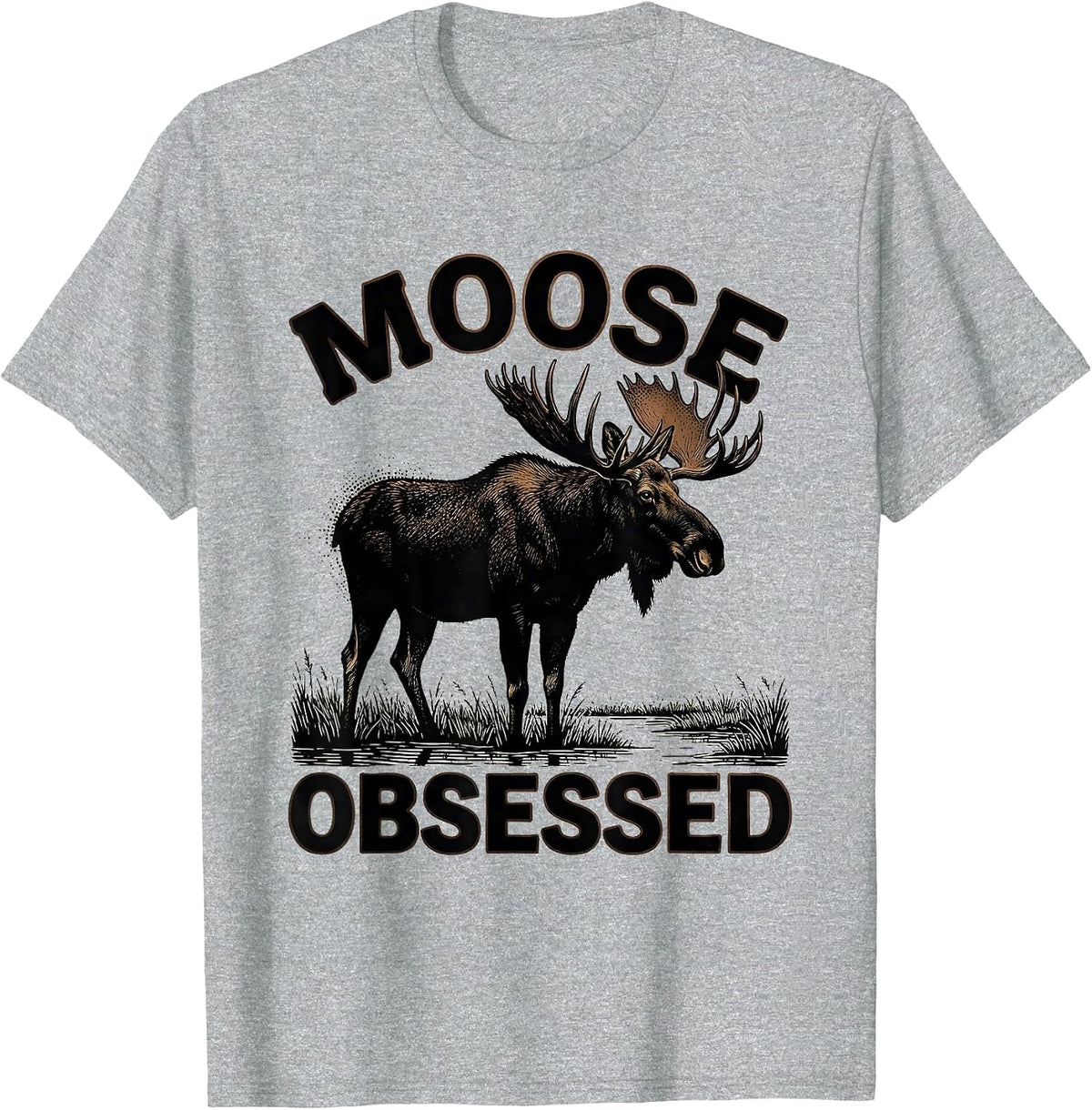 Men's Mooseobsessed Blackwork Dotwork Elk Moose Hunting Wildlife T-Shirt - Heather Grey