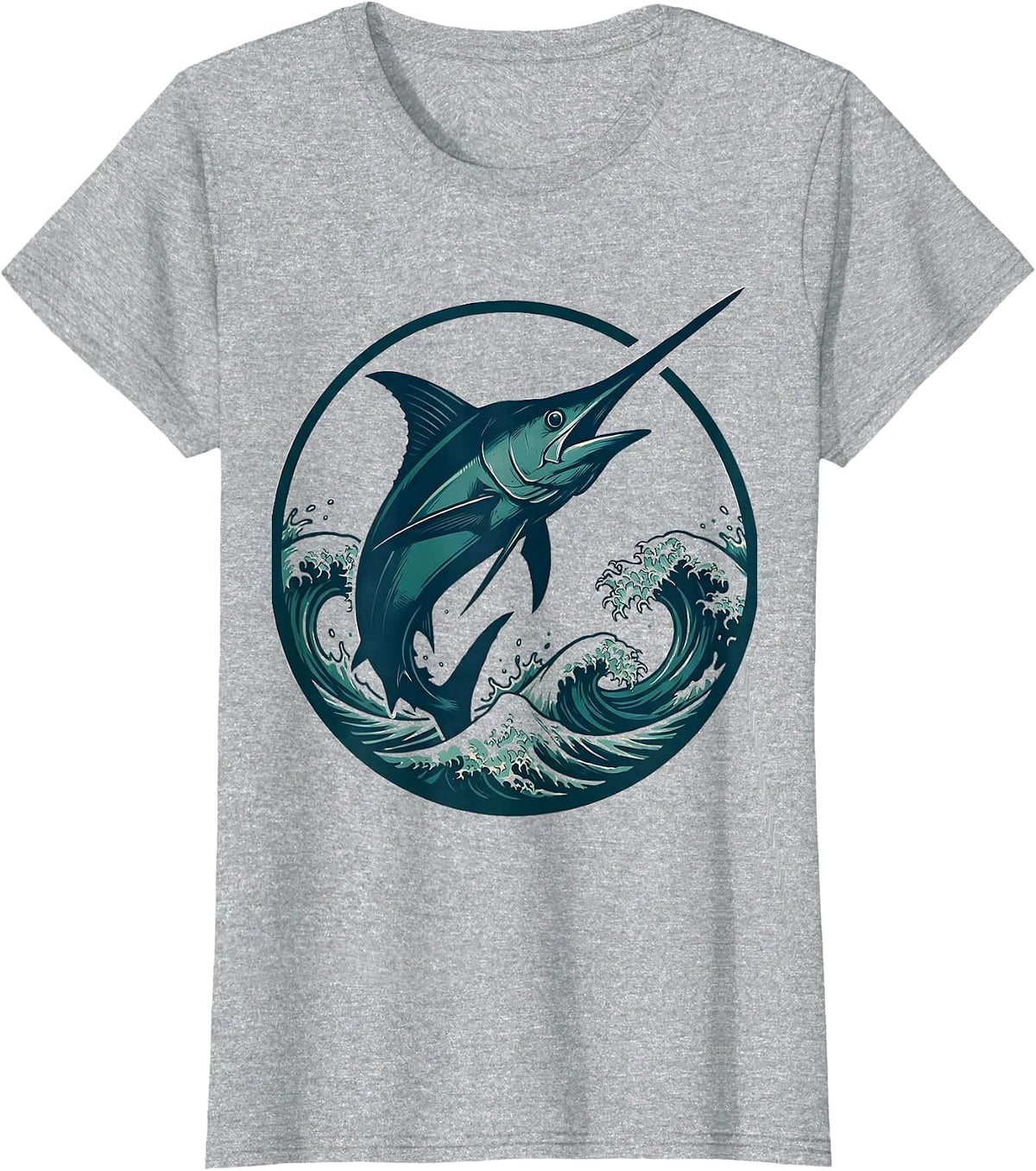 Swordfish Leaping Ocean Wave Gulf of Mexico T-Shirt - Heather Grey