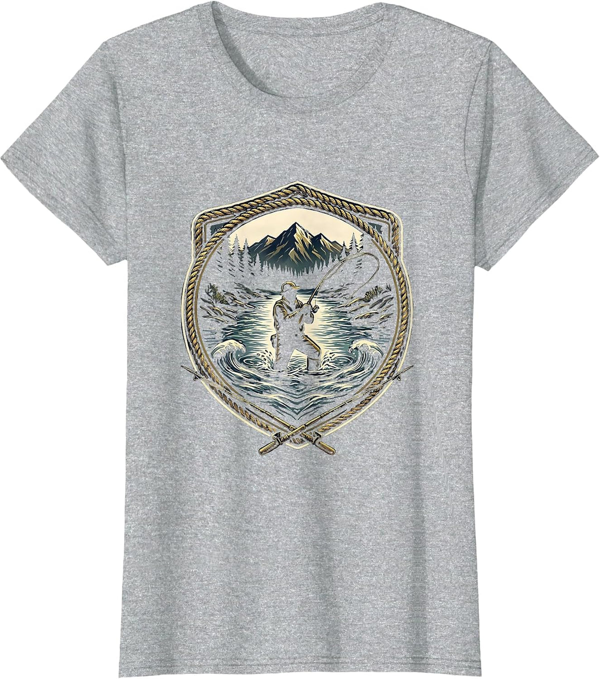 Women's Fly Fishing River Wading Graphic Design T-Shirt - Heather Grey