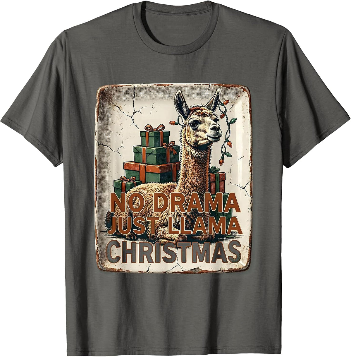No Drama Just Llama Christmas Funny Llama Lover Vintage T-Shirt - Asphalt Grey