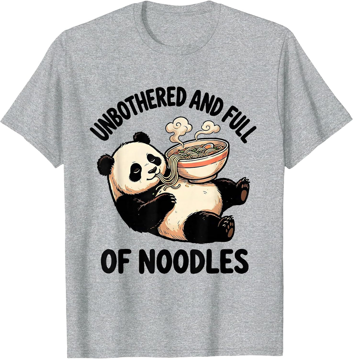 Men's Unbothered and Full of Noodles Cute Kawaii Panda Ramen Boba T-Shirt - Heather Grey