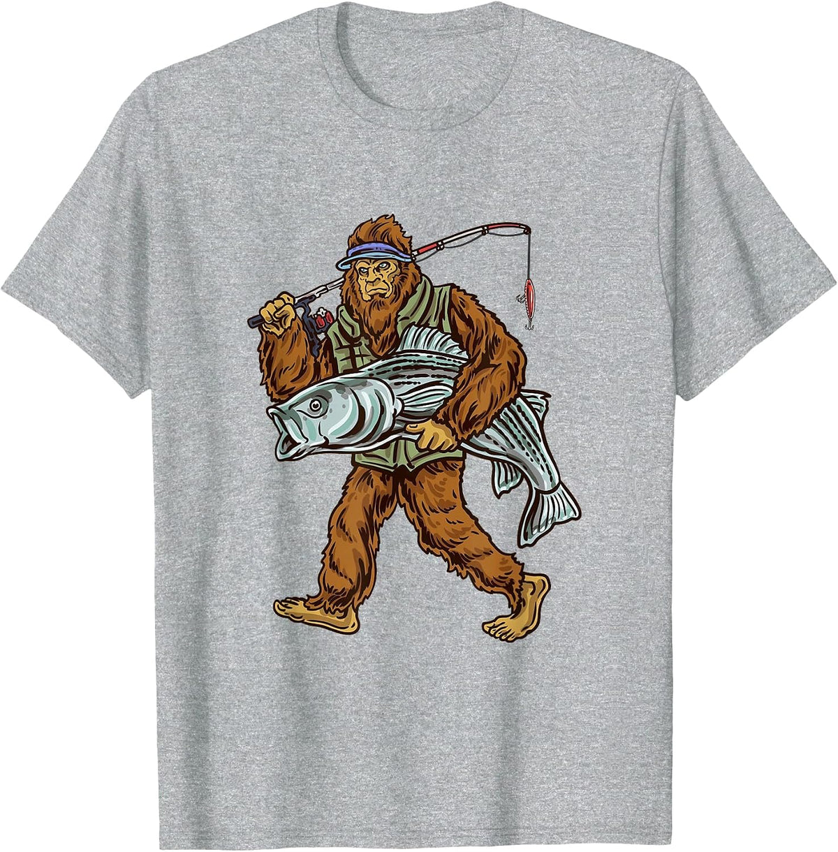 Striper Fishing Bigfoot Striped Bass Fishermen T-Shirt - Heather Grey