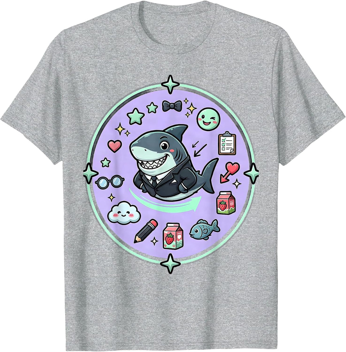 Men's Charming Shark in a Blazer Illustration T-Shirt - Heather Grey