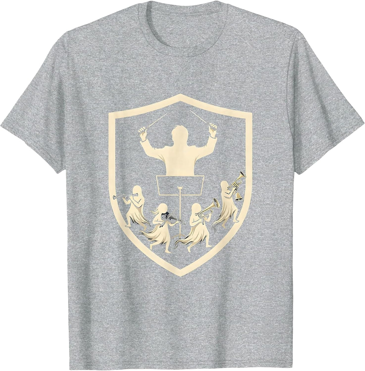 Men's Sealed Shield Ghost Band Music Teacher Halloween Humor T-Shirt - Heather Grey