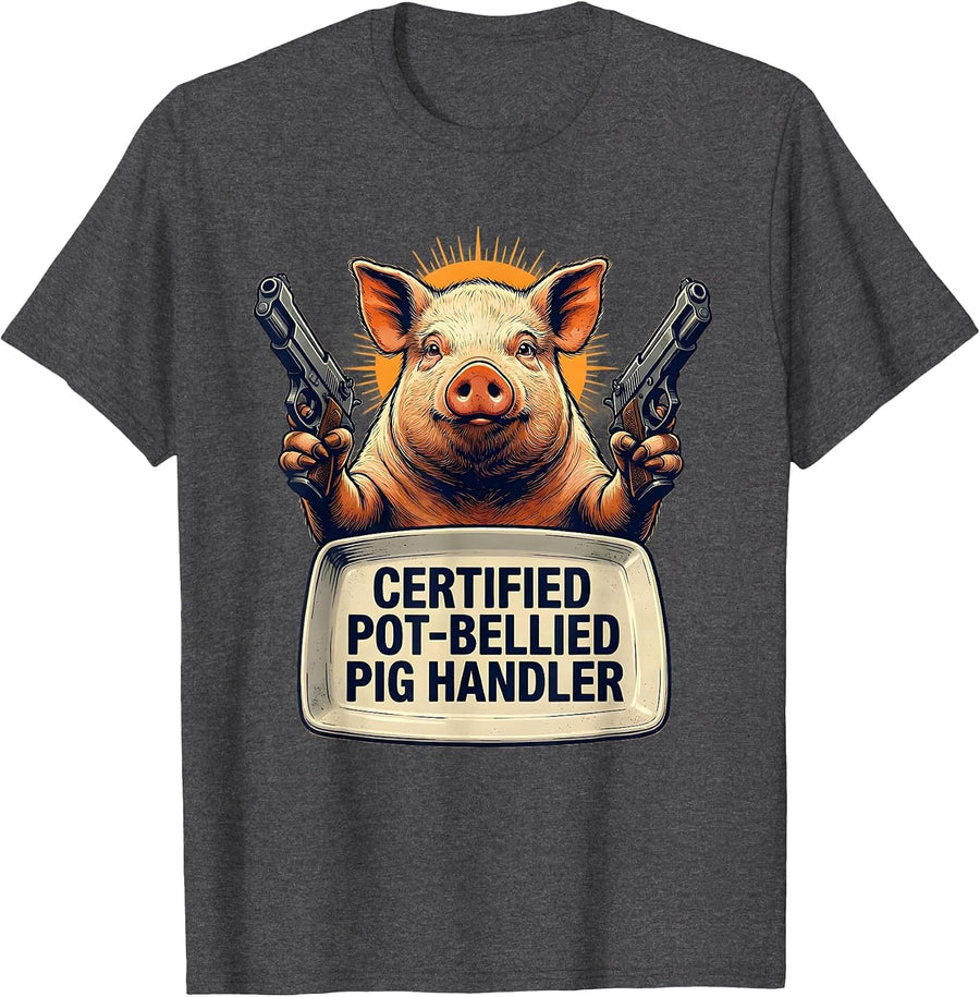Men's Certified Pot-Bellied Pig Handler Funny Pig Lover Meme Humor T-Shirt - Dark Heather Grey