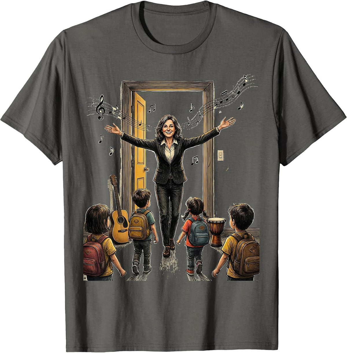 Men's Music Teacher Welcoming Students Back to School T-Shirt - Asphalt Grey