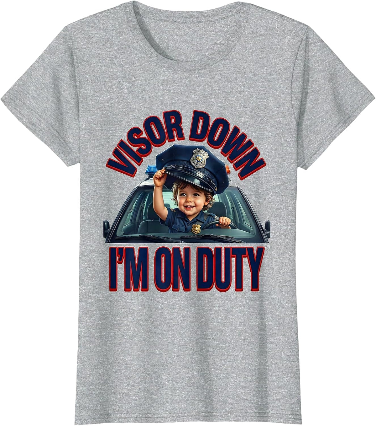 Women's Visor Down, I'm On Duty Funny Police Officer Kids Humor T-Shirt - Heather Grey