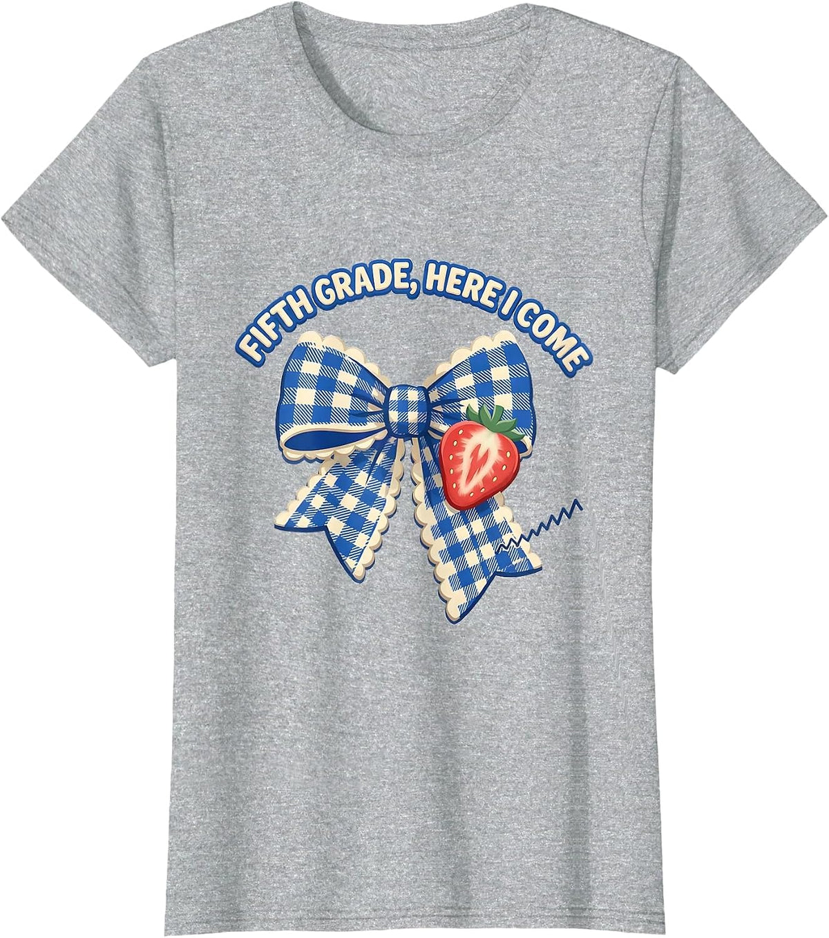Fifth Grade Here I Come Cute Coquette Bow Back to School T-Shirt - Heather Grey