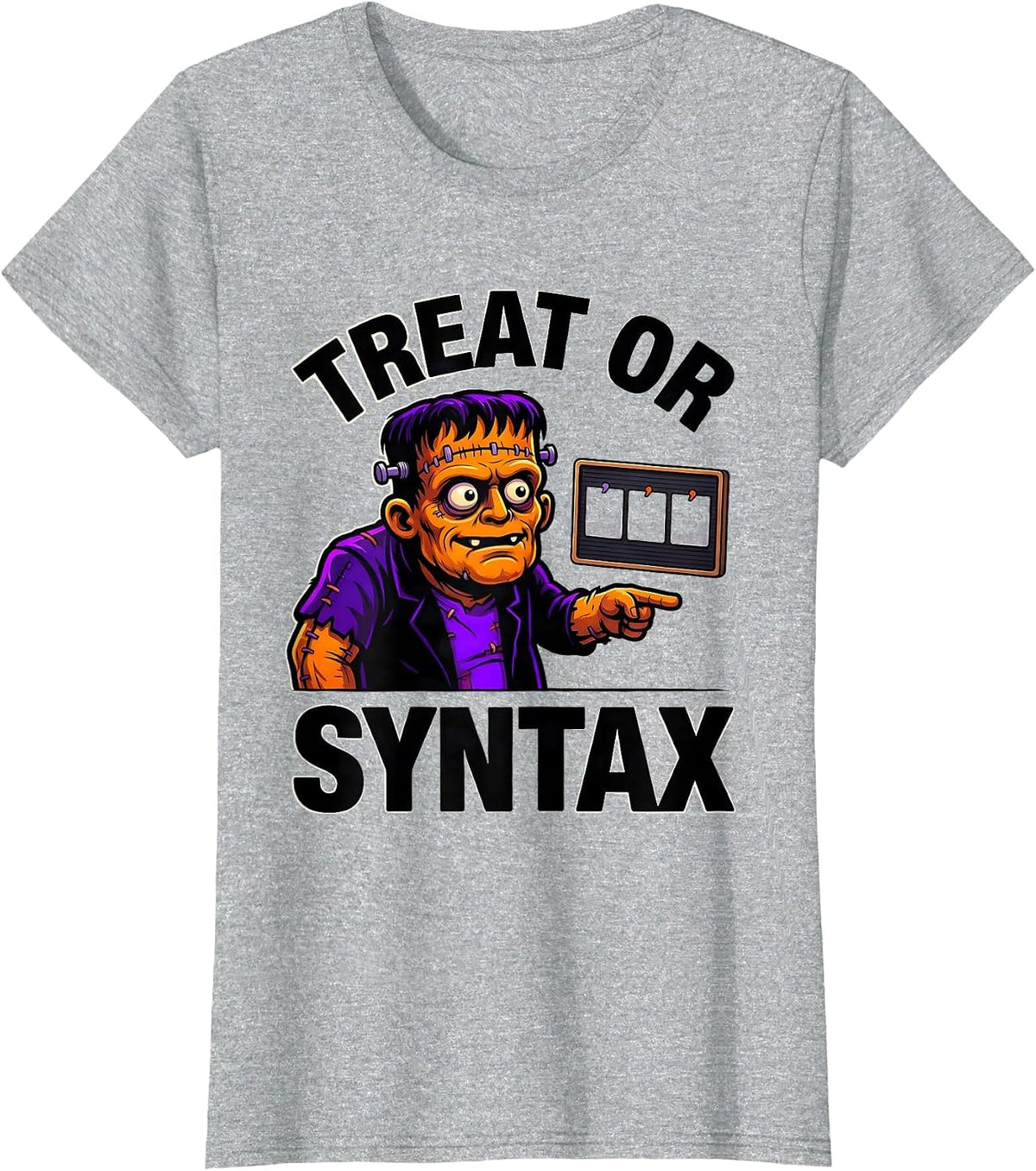 Treat Or Syntax Cartoon Halloween Speech Therapy SLP Teacher T-Shirt - Heather Grey