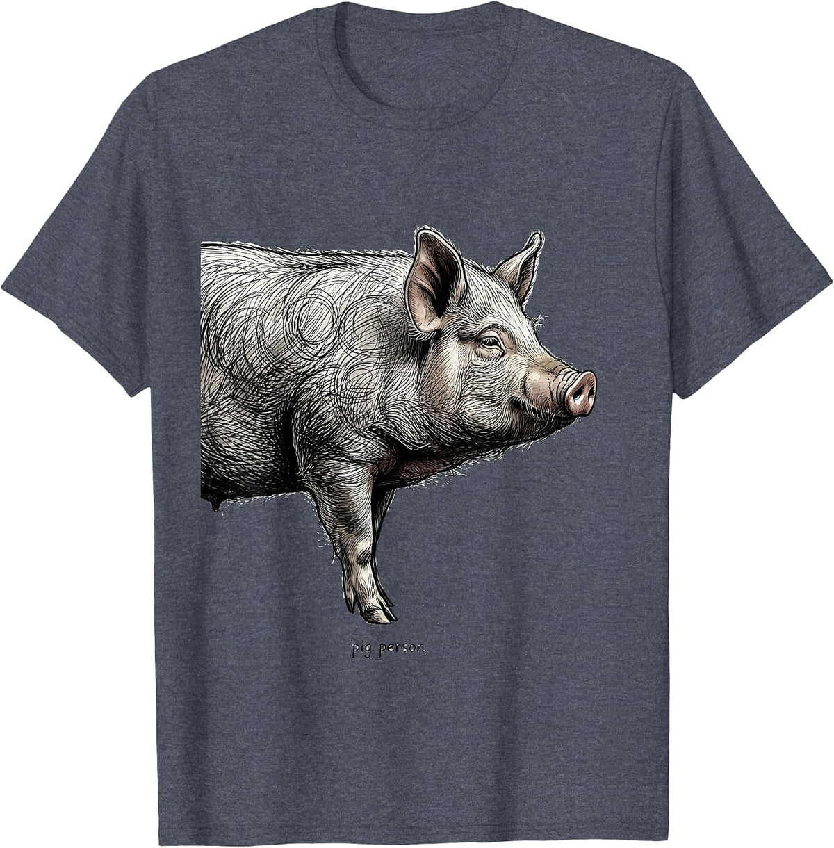 pig person Minimalist Scribble Line Art Animal Graphic T-Shirt - Heather Blue