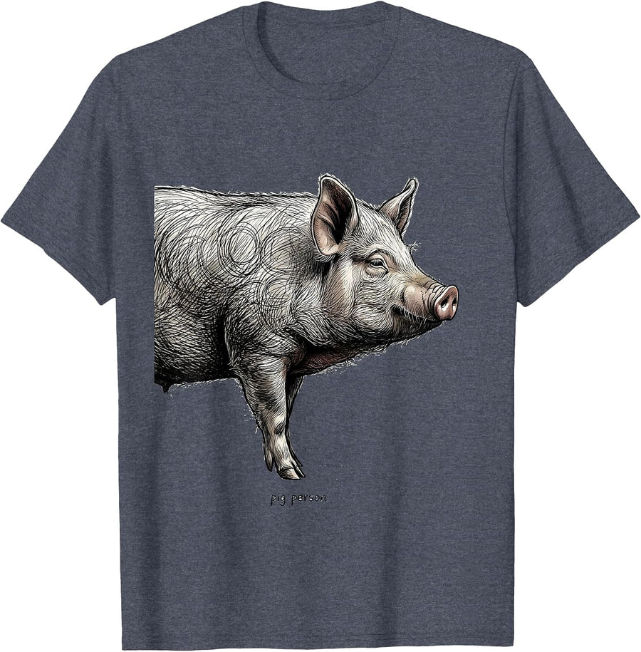 pig person Minimalist Scribble Line Art Animal Graphic T-Shirt - Heather Blue
