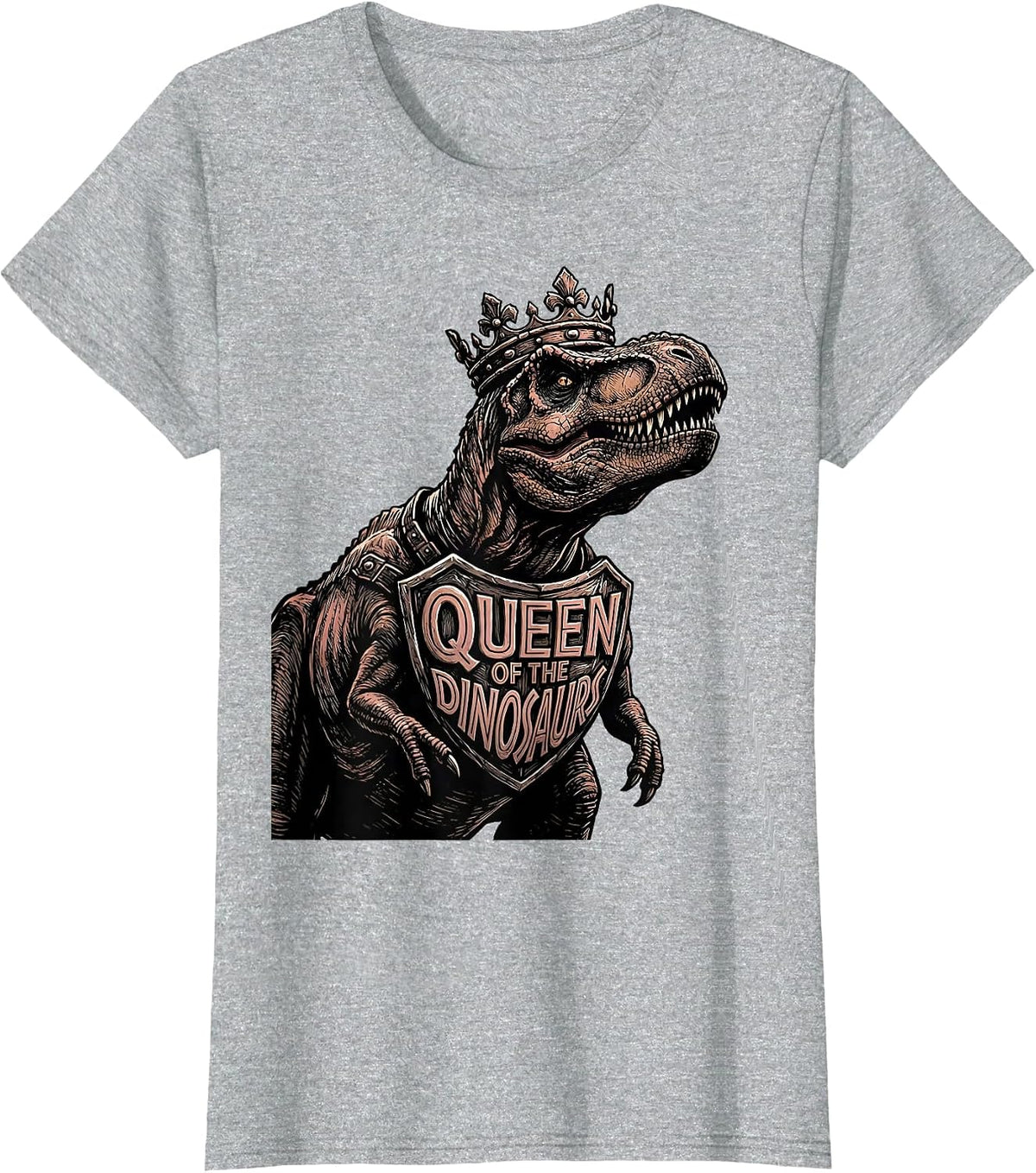 Queen of the Dinosaurs Dino Lover Design T-Shirt - Heather Grey