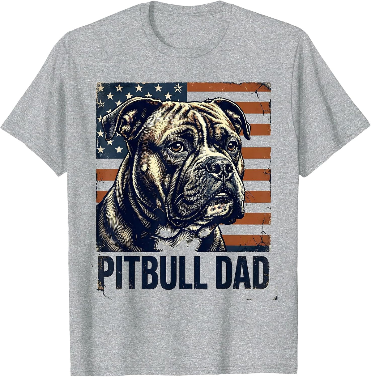 Men's Pitbull Dad Vintage Patriotic Dog Breed Dad Pride 4th T-Shirt - Heather Grey
