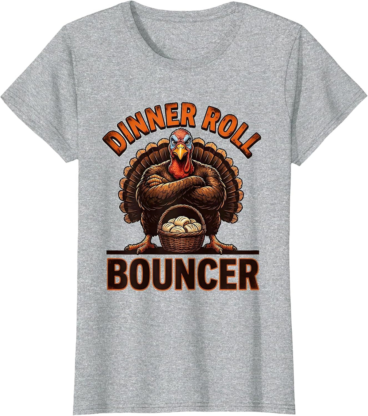 Dinner Roll Bouncer Funny Thanksgiving Family Crew Turkey T-Shirt - Heather Grey