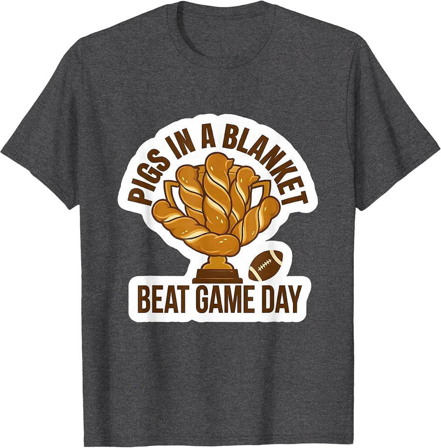 Men's Pigs In A Blanket Beat Game Day Funny Football Food Humor T-Shirt - Dark Heather Grey