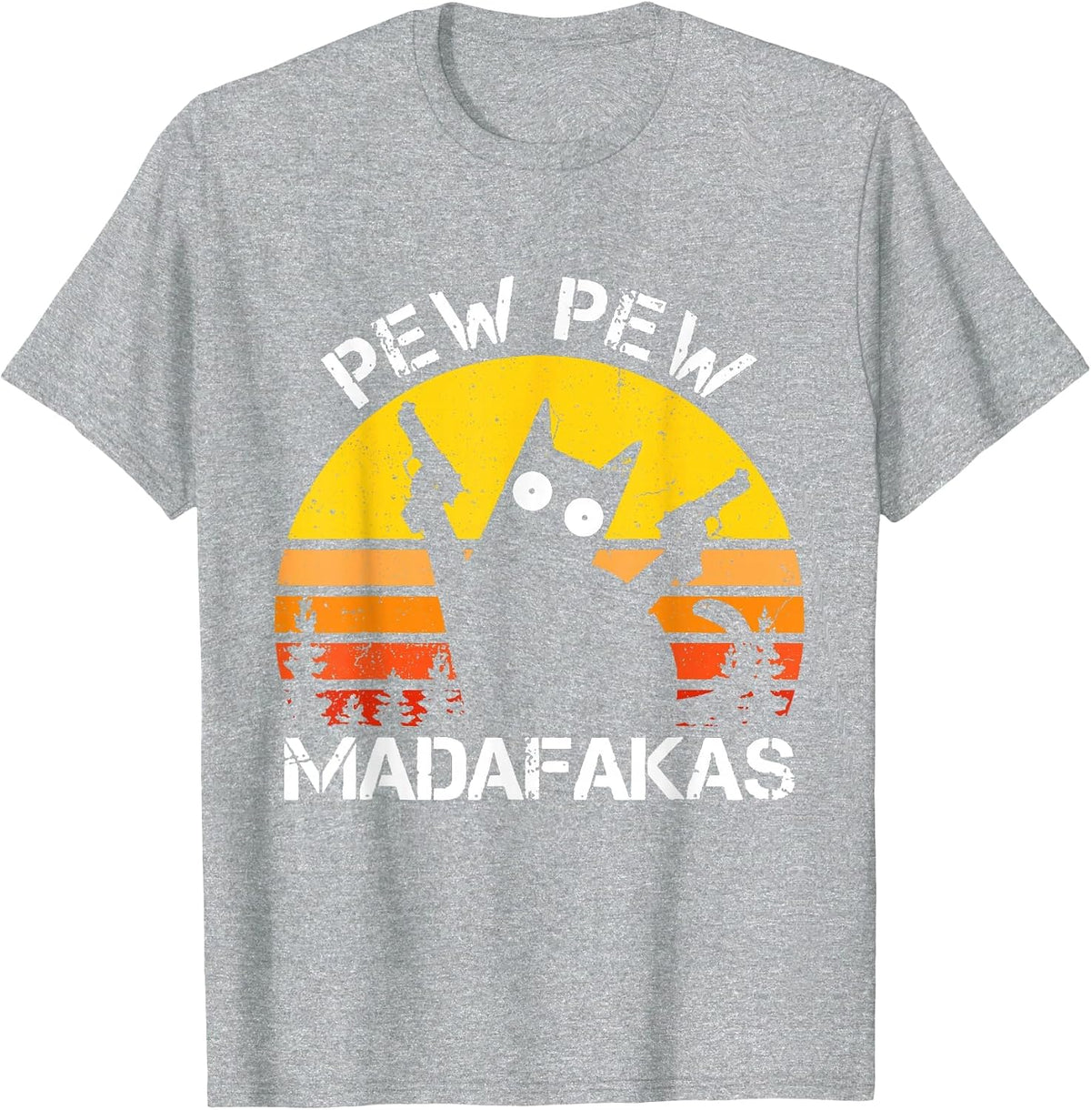 CAT - Pew Pew Madafakas Crazy Summer Cat with Gun T-Shirt - Heather Grey