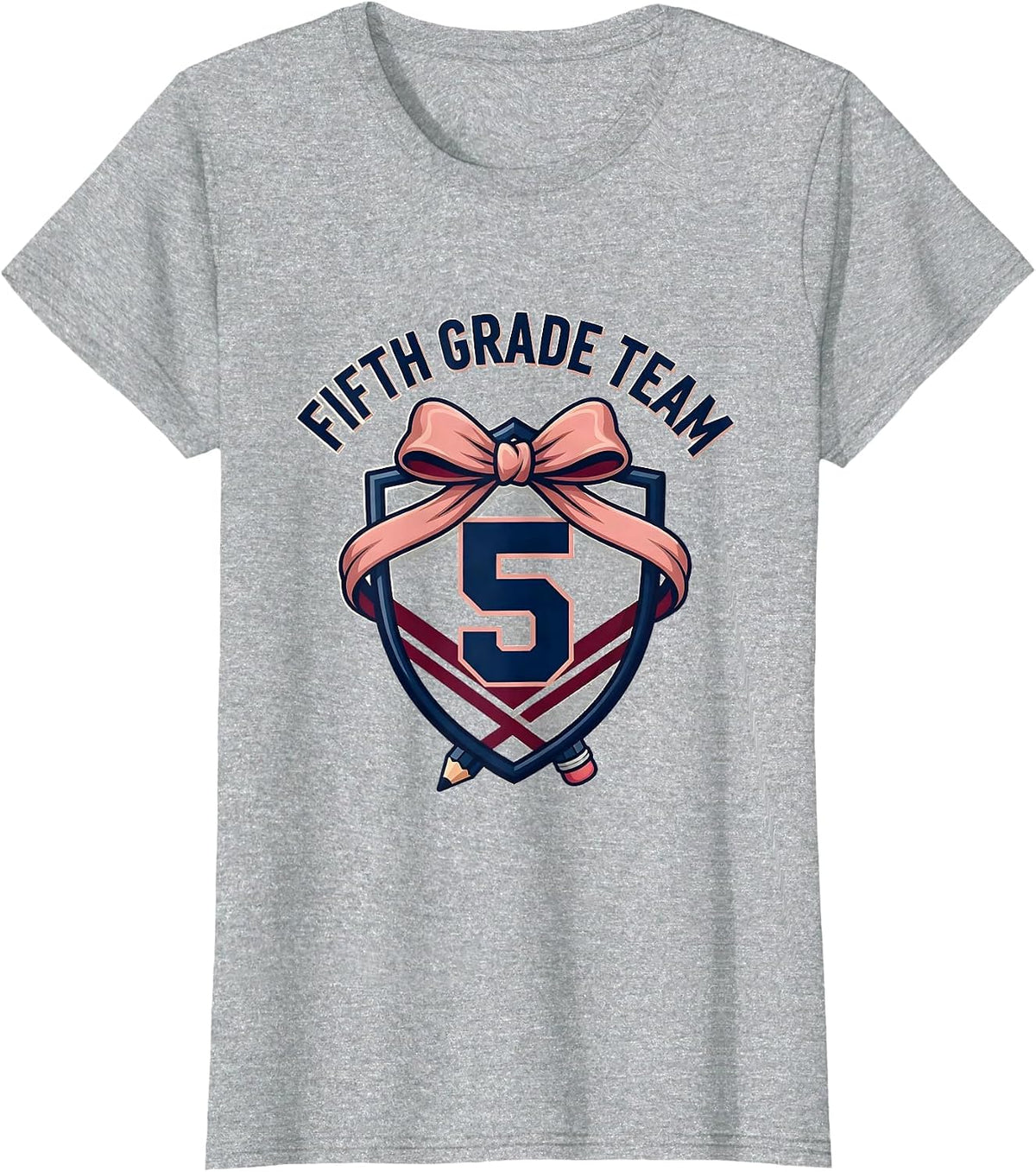 Women's Fifth Grade Team Blokette Sporty Femme Back To School T-Shirt - Heather Grey
