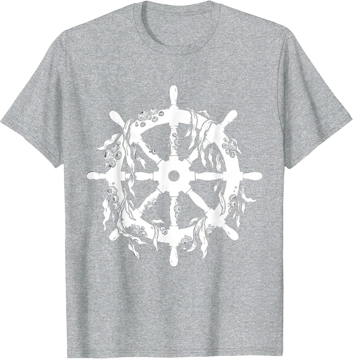 Men's Barnacle Ship Wheel Nautical Sailor Graphic T-Shirt - Heather Grey