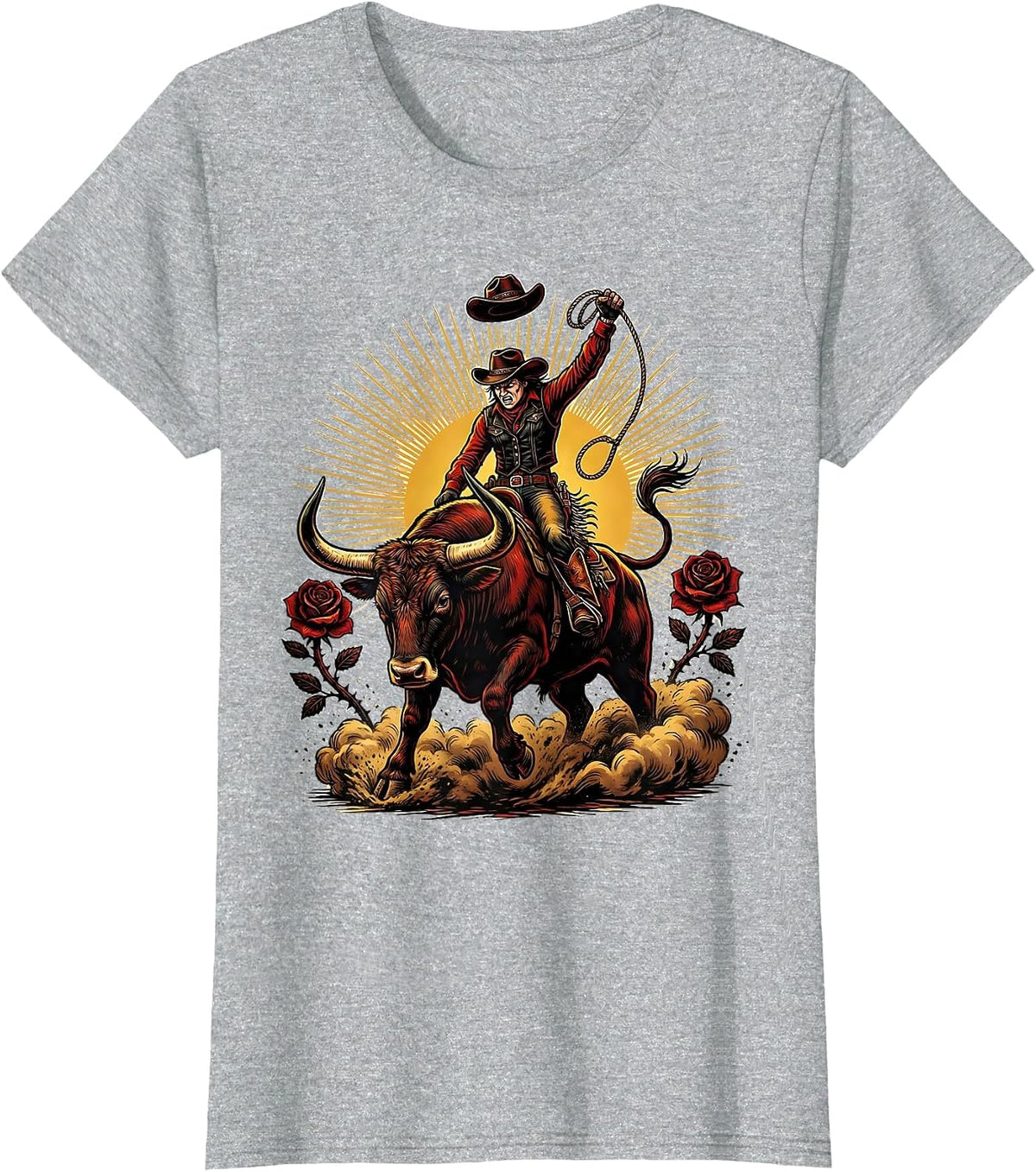 Women's Cowgirl Bull Rider Rodeo Arena Graphic T-Shirt - Heather Grey
