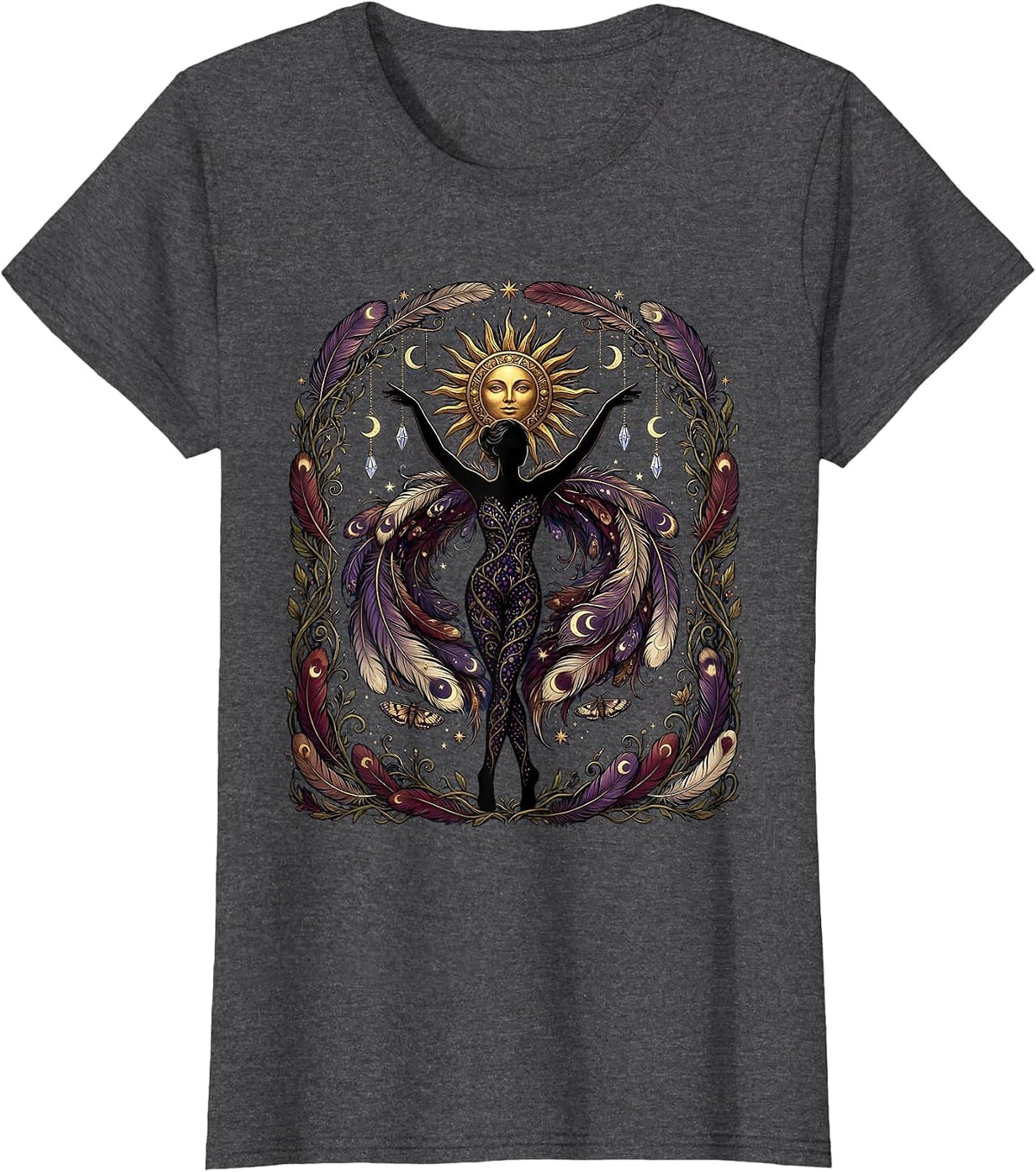 Women's Mardi Gras Dancing Feathered Boa Silhouette T-Shirt - Dark Heather Grey