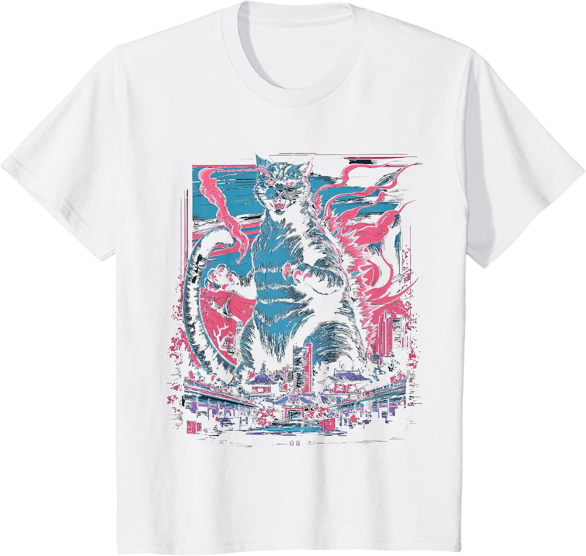 Catzilla Cat Japanese Art Funny Cat for Men Women Kid T-Shirt - White